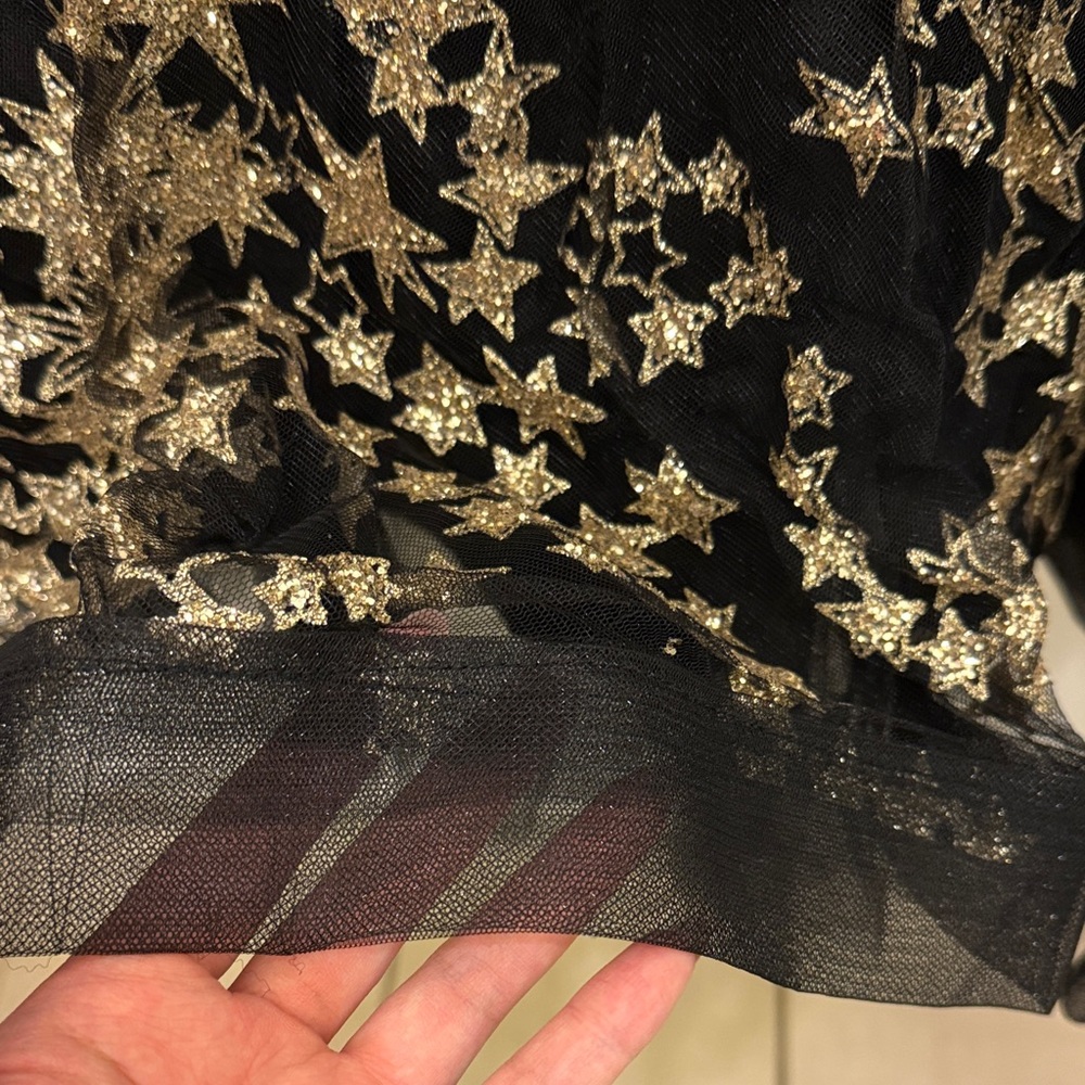 Little Girl's Black and Gold Star Patterned Formal Dress - Picture 13 of 14